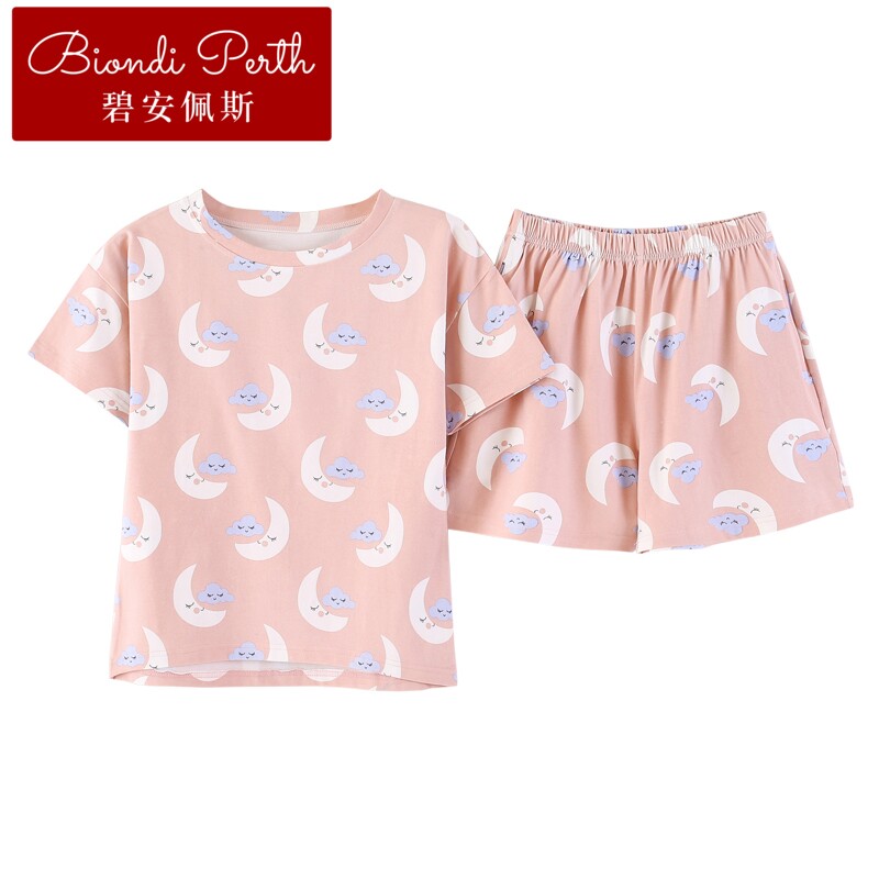 碧安佩斯女夏短袖晚安月亮棉睡衣 碧安佩斯睡衣/家居服套装