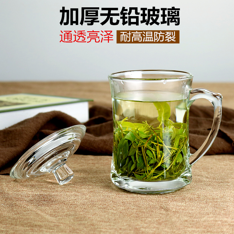 加厚耐热玻璃杯带把茶杯水杯带盖泡茶杯礼品喝水杯子家用男士盖杯 - 图1