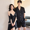 Summer couple pajamas short-sleeved set, one man and one woman, nightgown with chest pad, two-piece set, ice silk home clothes, high-end