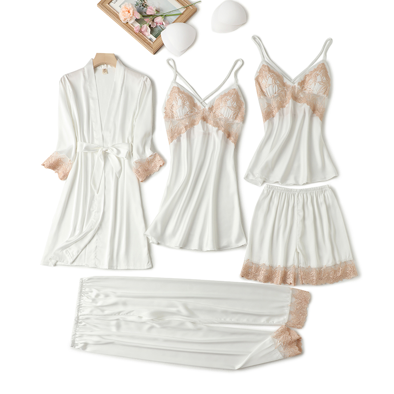 春秋性感五件夏冰丝带胸垫外穿睡裙 梦蔓朵睡衣/家居服套装