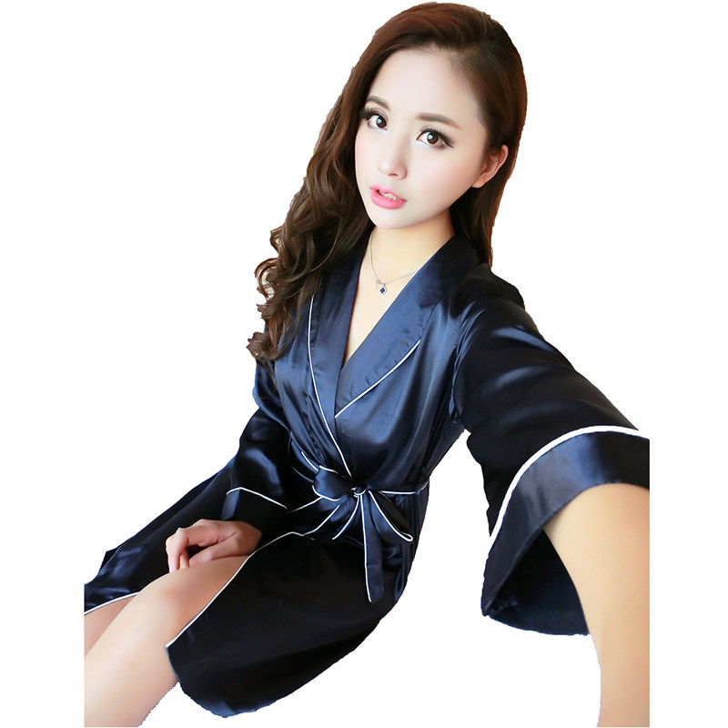 夏天冰丝长袖性感开衫丝绸宽松睡裙 梦蔓朵睡裙