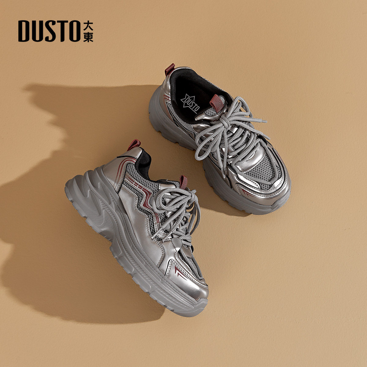 大东老爹鞋女鞋2026春季新款休闲平底高跟系带圆头材质拼贴1313,淘宝优惠券,粉丝福利购,淘宝优惠卷