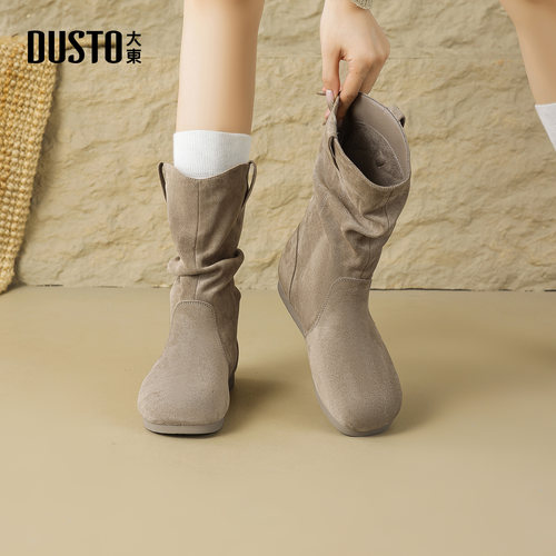 大东dd美拉德短靴女款2025冬季新款平底勃肯堆堆靴复古百搭女靴子 - 图3