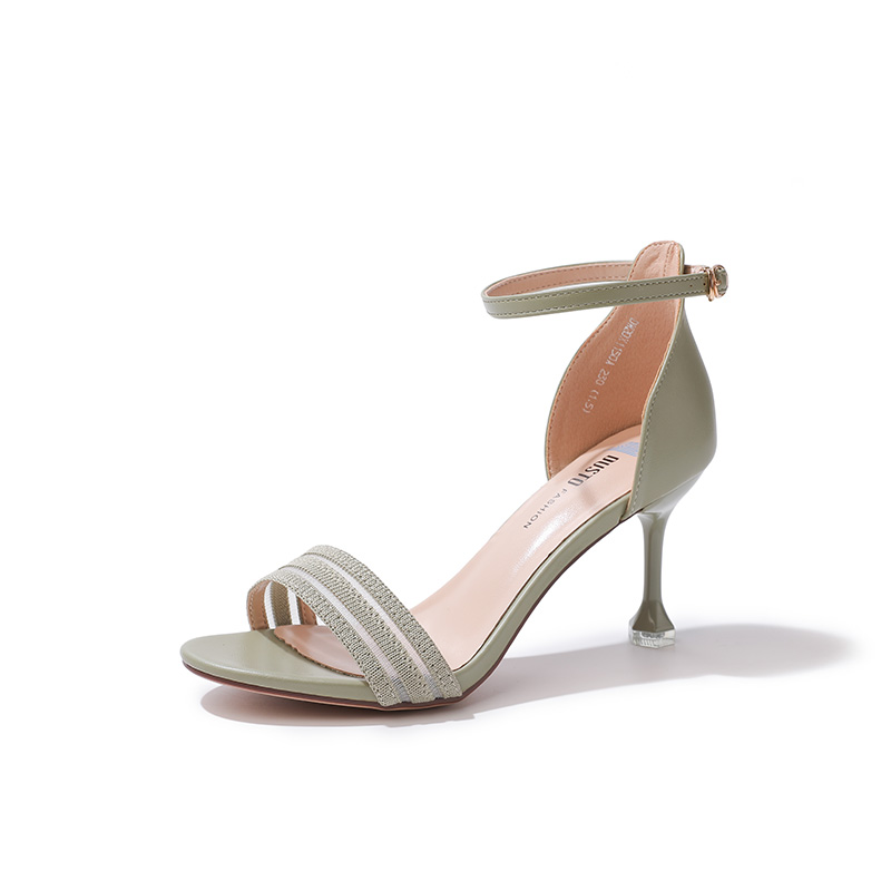 dusto旗舰店大东新款夏季优雅高跟细跟条纹鞋面一字扣凉鞋女鞋仙女风单鞋3