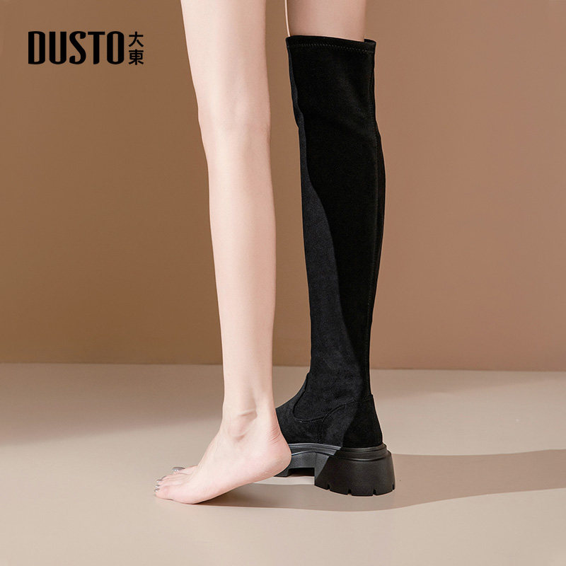 大东瘦瘦靴女鞋2025冬季新款时尚休闲粗跟中跟套脚圆头优雅D1111,淘宝优惠券,粉丝福利购,淘宝优惠卷