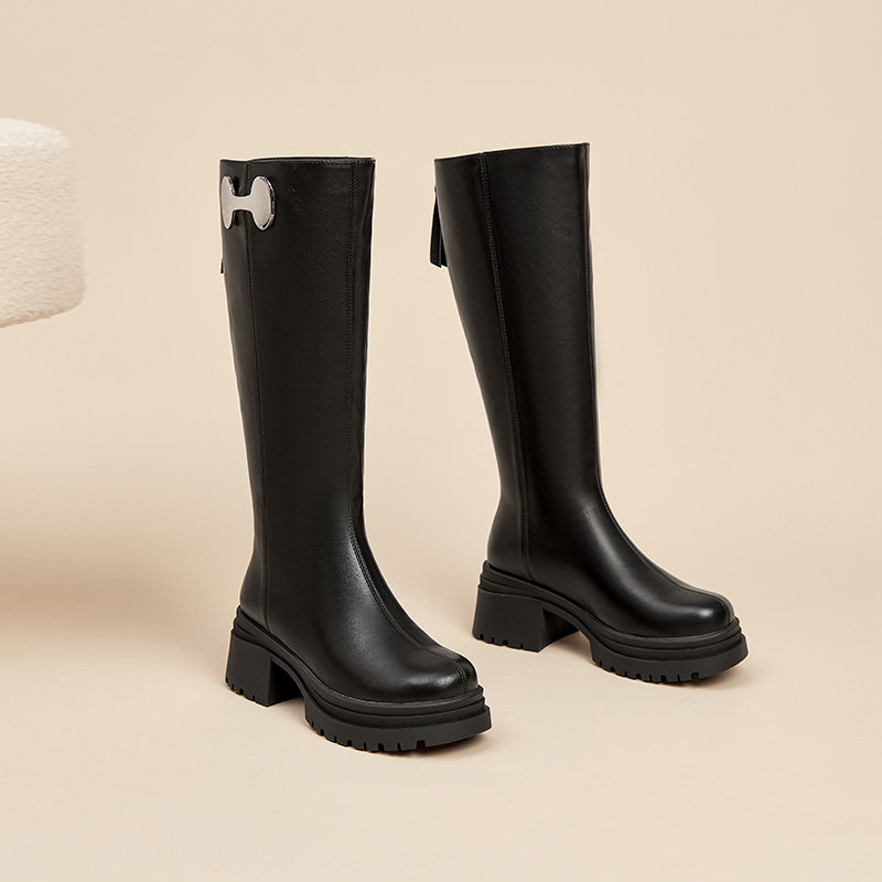 〖WP〗大东长筒靴女鞋冬季休闲圆头后拉链不过膝骑士靴高跟鞋3832,淘宝优惠券,粉丝福利购,淘宝优惠卷
