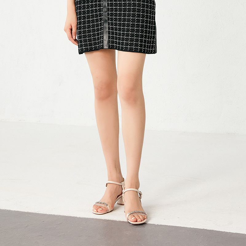 dusto旗舰店大东新款夏季甜美高跟粗跟蝴蝶结链条一字扣凉鞋女鞋仙女单鞋2