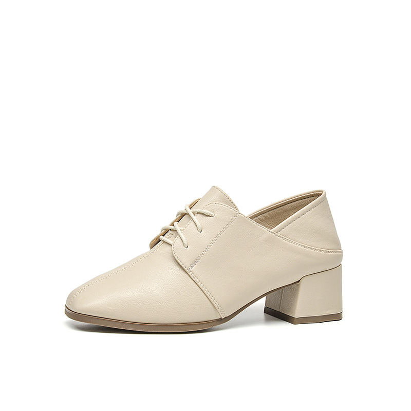 dusto旗舰店大东新款秋冬季韩版中跟粗跟方头两穿系带小皮鞋女鞋休闲单鞋3