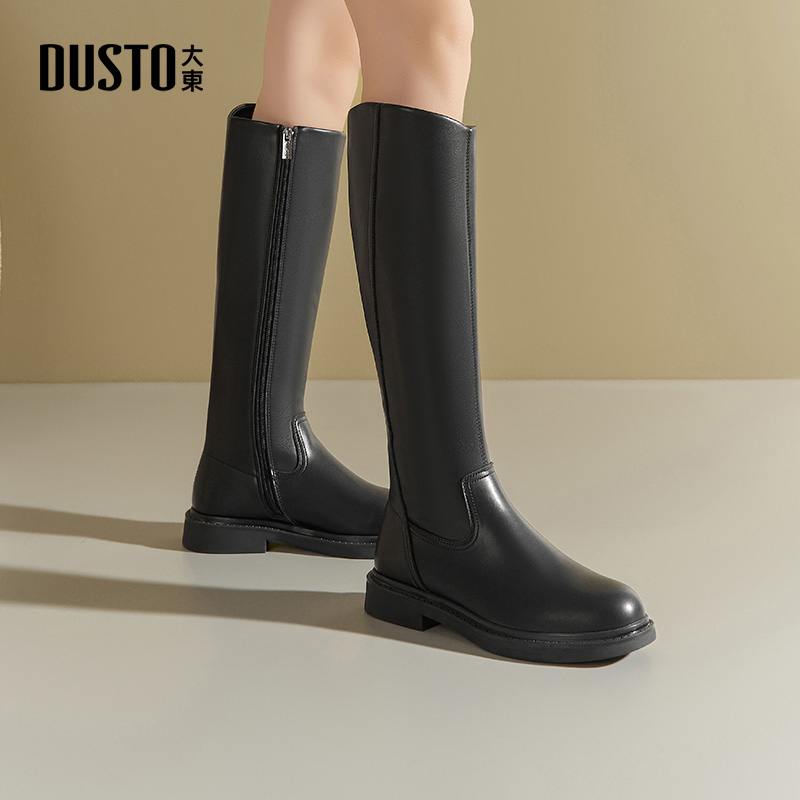 大东骑士靴女鞋2025冬季新款时尚休闲方跟侧拉链低跟圆头 - 图2