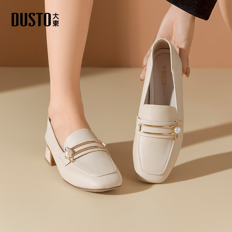 大东乐福鞋女鞋2026春季新款时尚休闲优雅粗跟中跟套脚方头Q0005,淘宝优惠券,粉丝福利购,淘宝优惠卷