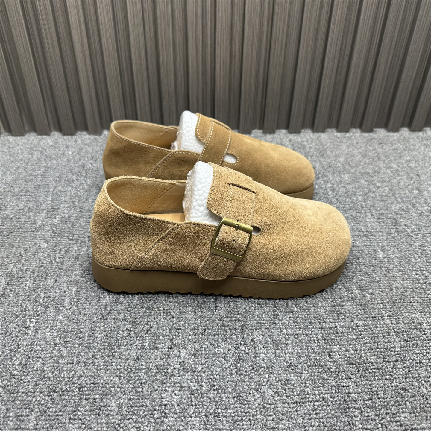 撤柜处理全牛反绒博肯鞋女2025年新款厚底百搭时尚一脚蹬懒人单鞋 - 图1