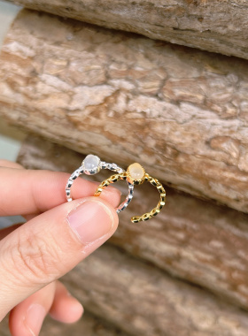 戒指通体S925纯银金色锆石白水晶