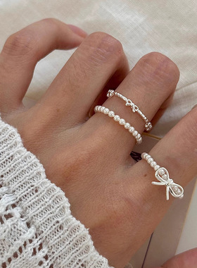 戒指通体S925纯银蝴蝶结弹力指环