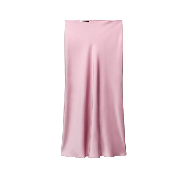 ZA summer new European and American style slim mid-length straight skirt high waist silk satin texture midi skirt 5427421