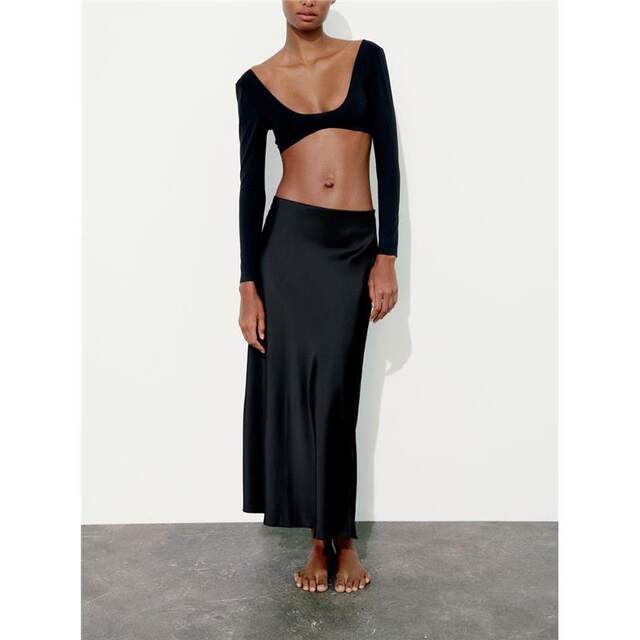ZA summer new European and American style slim mid-length straight skirt high waist silk satin texture midi skirt 5427421
