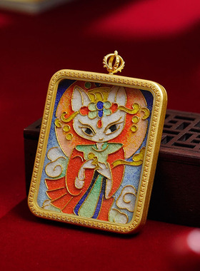 新非遗民族风五爷唐卡吊坠黄铜复古掐丝尼泊尔黄财画盒嘠乌盒吊坠