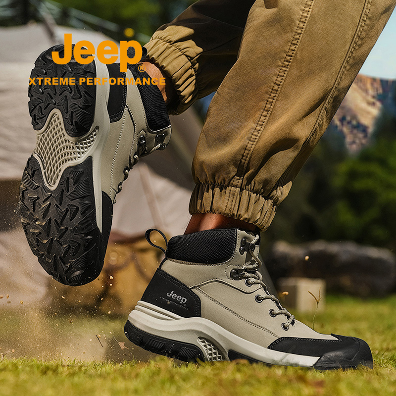 jeep马丁靴男款冬季户外防滑徒步登山靴子软底透气爸爸休闲高帮鞋 - 图2