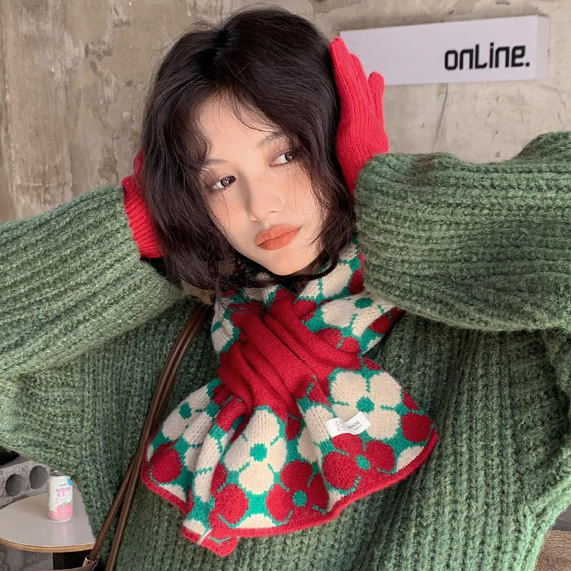 高级感大红色新年围巾礼物冬季女生可爱保暖毛线针织交叉小围脖女,淘宝优惠券,粉丝福利购,淘宝优惠卷