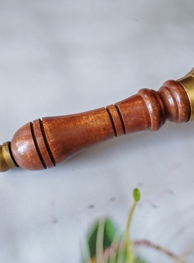 印度手工黄铜木柄手摇碰铃撞铃铜碰钟室内家用双磬乐器摆件