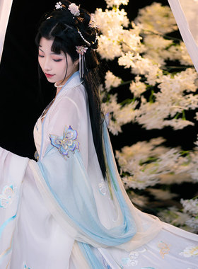 如梦霓裳汉服女蝶恋花腰带同款配饰头饰面罩蝴蝶绣花夹披帛现货