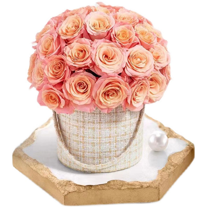 花中情 小香风手提抱抱桶鲜花桶圆形玫瑰插花礼盒花桶花艺diy材料 - 图3