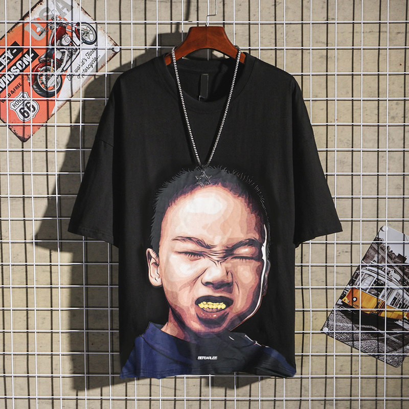 衫将欧美街头嘻哈短袖男宽松潮t恤 衫将T恤