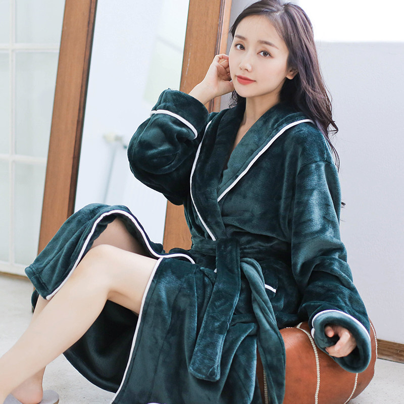 秋冬季法兰绒长款学生情侣睡袍 序牧睡袍/浴袍