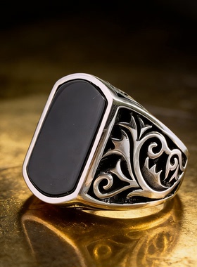 欧美复古霸气男士大气黑宝石钻戒个性男戒尾戒食指大戒指