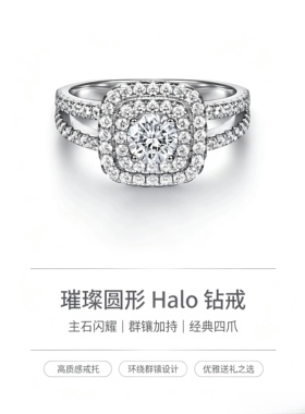 时尚圆形围镶光环订婚戒指双戒臂女士婚戒高闪锆石纪念日生日礼物