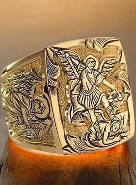 新款饰品 金色欧美风古希腊神话传说纪念戒指男 新款指环