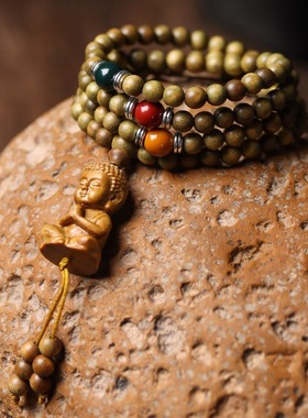 绿檀木天然长款手持链念佛珠串DIY片珠雕刻毛衣项链挂吊坠饰礼品