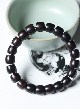 天然黑檀直切桶珠国潮文艺男女气质精品百搭情侣款单圈念珠手串