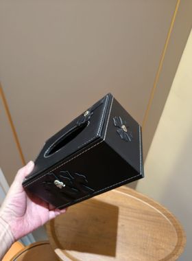 克萝心盒客厅卧室车载纸巾盒星潮牌十字架皮质抽纸盒纸巾盒客厅