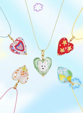 汪苏泷同款多巴胺彩绘琉璃项链