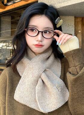 秋冬灰色围巾女2026新款送妈妈高级感针织毛线交叉小围脖1025z