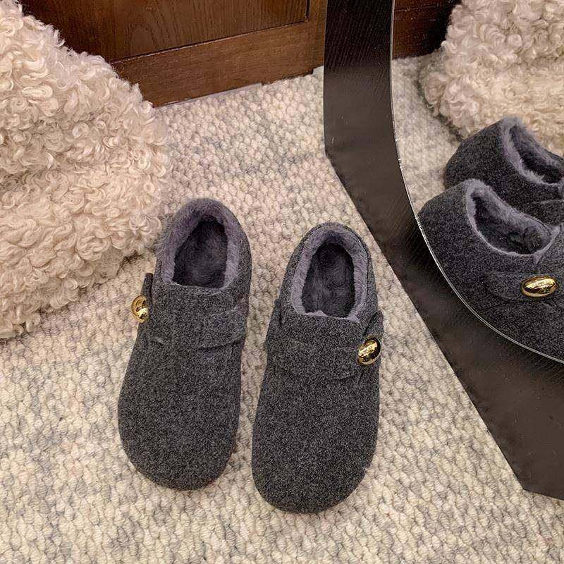 新款春秋毛呢毛绒勃肯鞋女2026加绒保暖一脚蹬内增高包头鞋0120h,淘宝优惠券,粉丝福利购,淘宝优惠卷