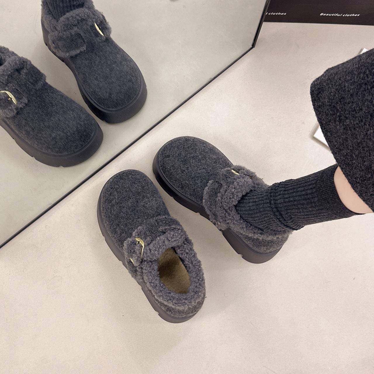 厚底增高灰色毛呢加绒全包勃肯鞋女2026年新款复古一脚蹬棉0121e,淘宝优惠券,粉丝福利购,淘宝优惠卷