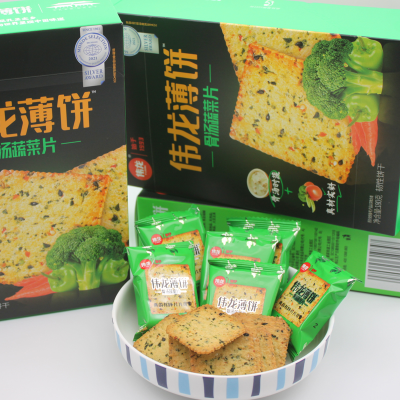 伟龙薄饼骨汤蔬菜饼干180g独立包装办公室零食品多种时蔬好吃有料 - 图2