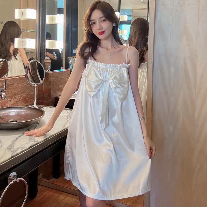 2022新款冰丝蝴蝶结吊带夏季睡裙 采樱睡裙