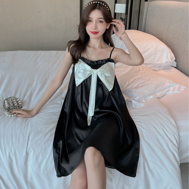 2022新款冰丝蝴蝶结吊带夏季睡裙 采樱睡裙