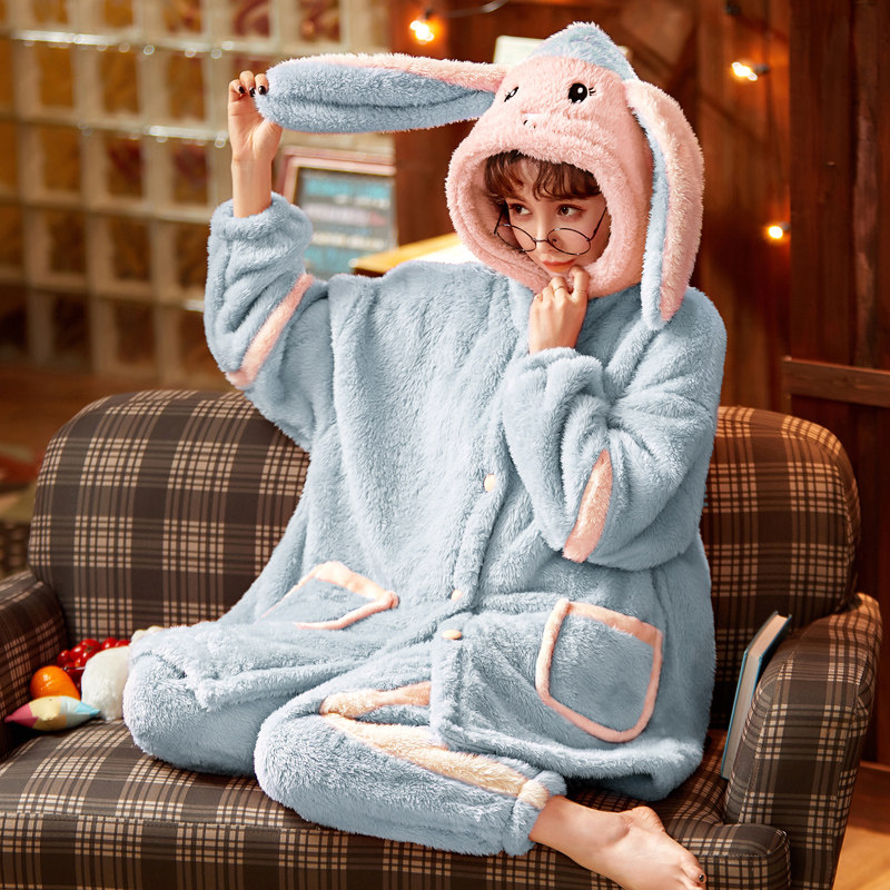 珊瑚绒加绒加厚秋冬款毛茸茸睡袍 米翡莉睡衣/家居服套装