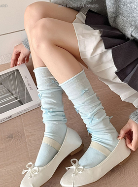 夏季女袜子芭蕾风蝴蝶结堆堆袜