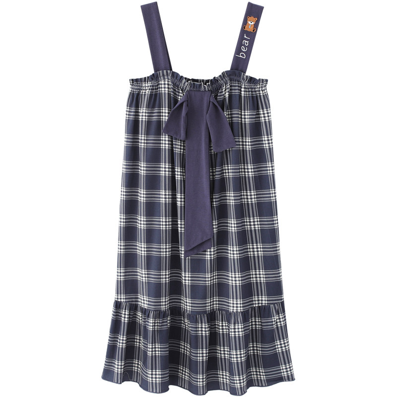 情侣夏季纯棉性感吊带韩国格子睡裙 优慕尔睡衣/家居服套装