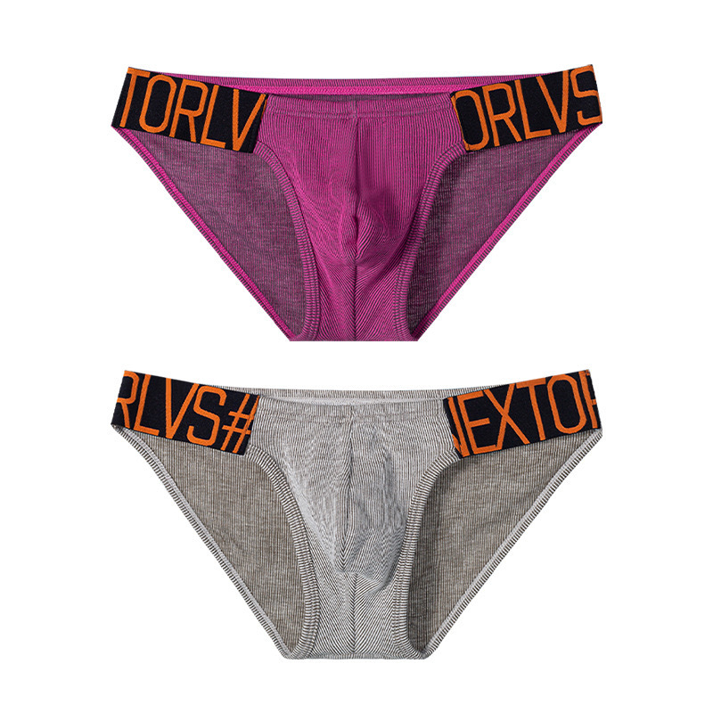 男纯棉三角裤细条纹高叉宽裤边皮筋字母性感低腰潮男打底裤显腿长 - 图3