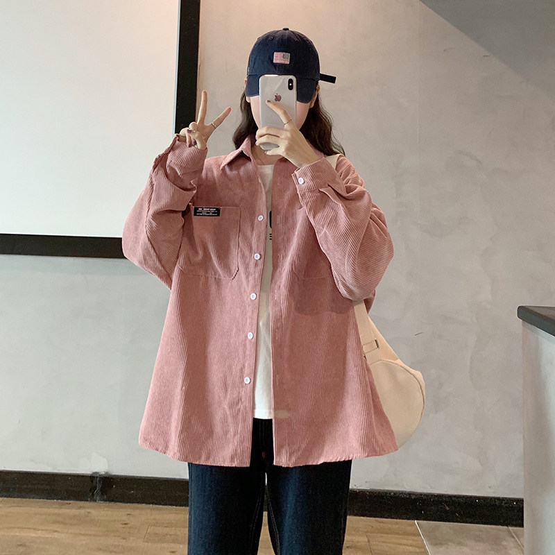 灯芯绒女秋冬款宽松港味洋气衬衫 彩丽纯衬衫