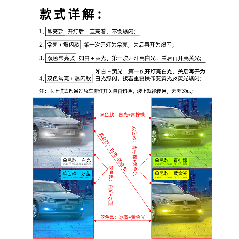 适用11-17款16帕萨特LED雾灯15解码帕萨特前防雾灯泡14改装配件13-图1