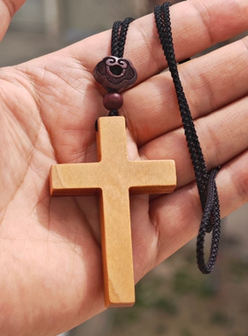 如意祥云珠雕刻桃木十字架吊坠项链手工挂件情侣饰品平安中国风