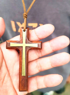 实木手工十字架吊坠项链长款毛衣链复古简约文艺新中式情侣挂件