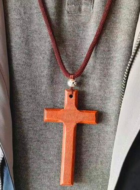 文艺范木质十字架挂饰毛衣链包邮