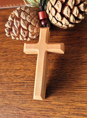 复古桃木十字架情侣毛衣链护身